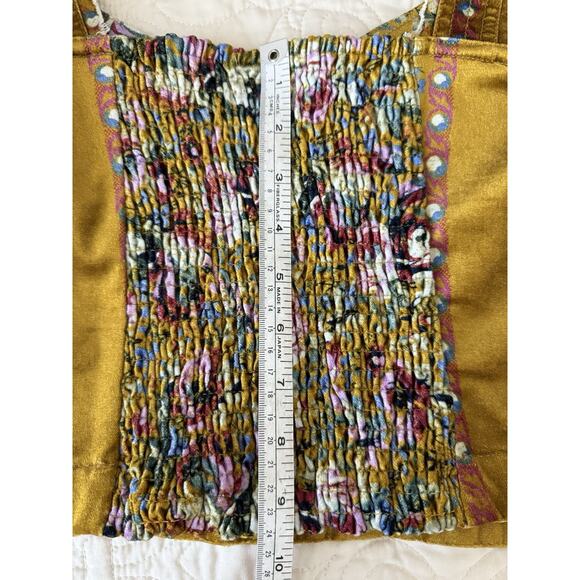 Anthropologie PILCRO Corset Seamed‎ Floral Velvet Mustard Tank Top Size 6 EUC - Picture 15 of 16
